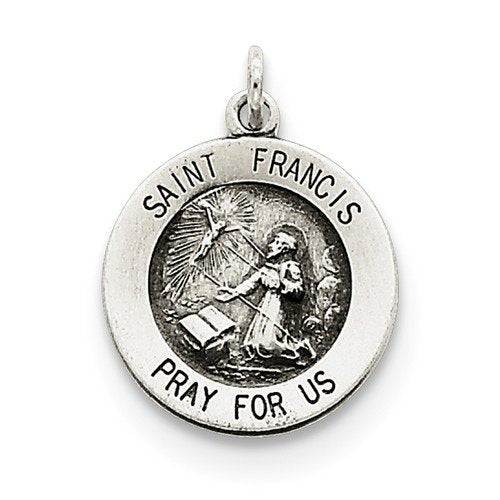 Sterling Silver Antiqued Saint Francis Medal (22X16MM)