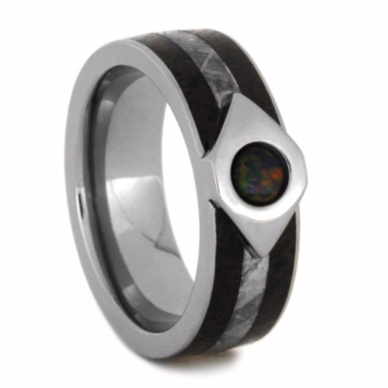 Created Black Fire Opal, Dinosaur Bone, Gibeon Meteorite 7mm Comfort-Fit Titanium Wedding Band