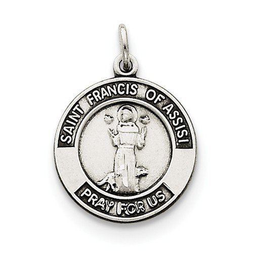 Sterling Silver Antiqued St. Francis of Assisi Medal (22X17MM)