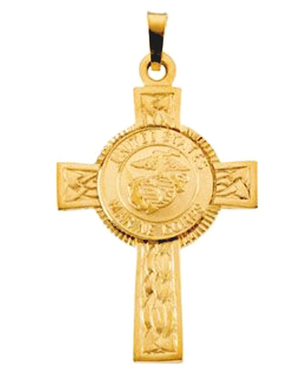 U.S. Marines Corps Cross 14k Yellow Gold Pendant