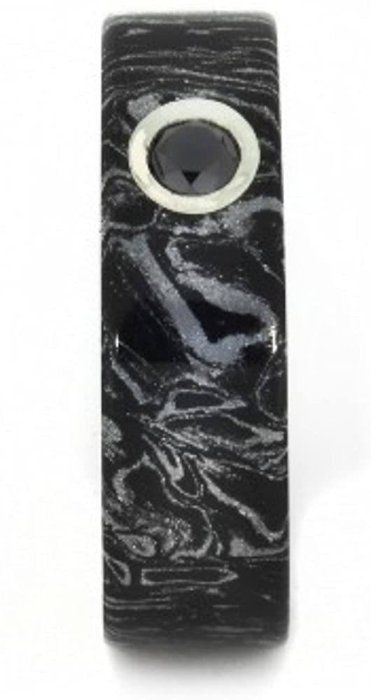 Black Diamond, Black and White Composite Mokume Gane 6mm Comfort-Fit Matte Titanium Wedding Band, Size 6.5