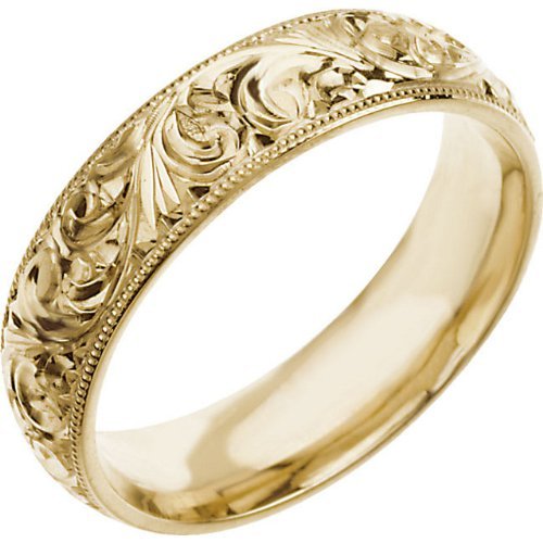 6mm 14k Yellow Gold Embossed Vintage Pattern Domed Band