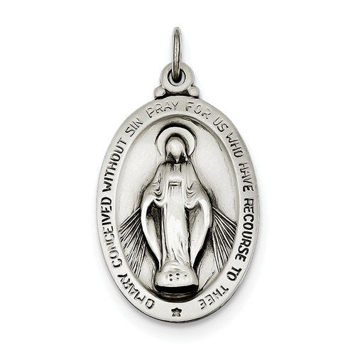 Sterling Silver Antiqued Miraculous Medal (34X18MM)