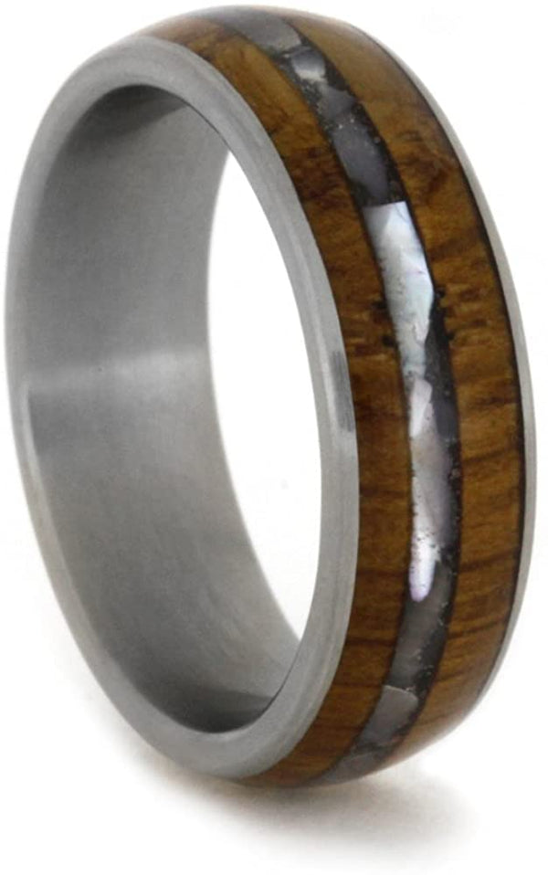 Mother of Pearl and Wood 6mm Comfort-Fit Matte Titanium Band, Size 7.75