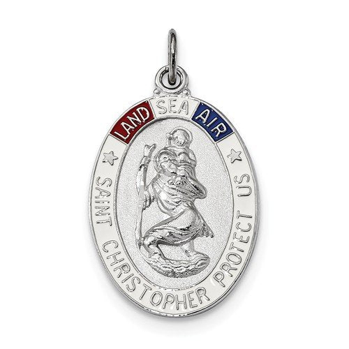 Sterling Silver Enamel St Christopher Medal (30X20MM)