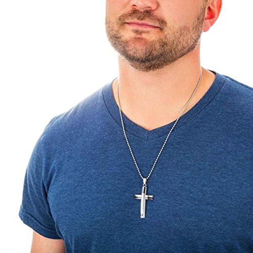Men's Two-Tone, Black Ion Plated, CZ Cross Pendant Necklace , Stainless Steel, 24"