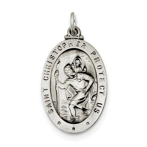 Sterling Silver Saint Christopher Medal Charm Pendant (35X20 MM)
