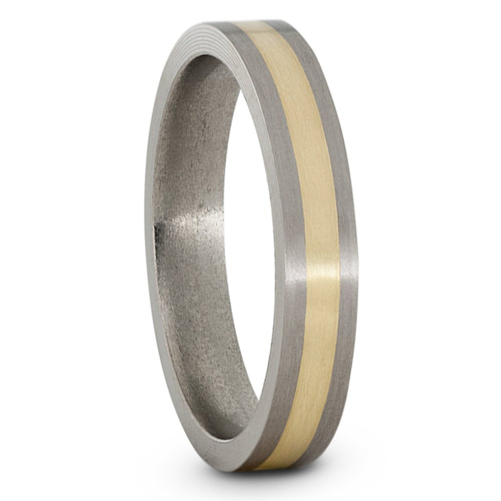 14k Yellow Gold Inlay 4mm Comfort-Fit Satin Titanium Wedding Band