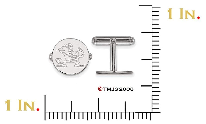 Rhodium-Plated Sterling Silver University Of Notre Dame Crest Round Cuff Links,15MM