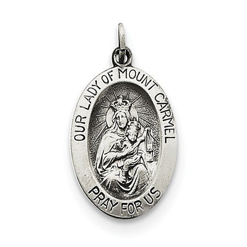 Sterling Silver Antiqued Our Lady Of Mt. Carmel Medal (24X13MM)