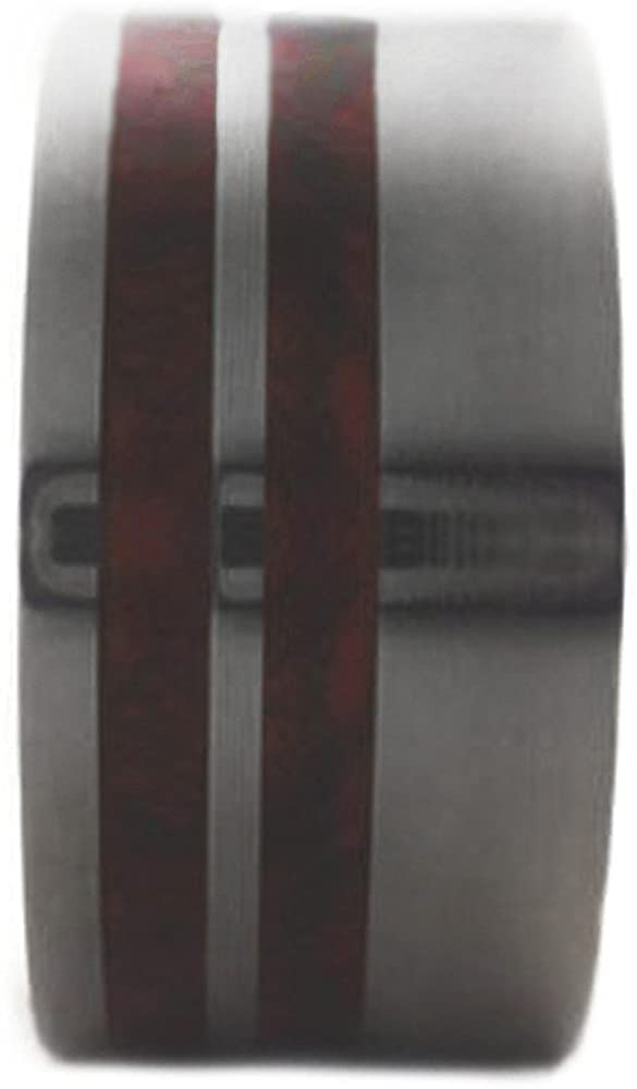 Men's Titanium Amboyna Burl Wood 10mm Comfort-Fit Band, Interchangeable, Handmade, Size 9.75