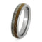 Jack Daniels Whiskey Barrel Oak Wood, Deer Antler 4mm Comfort-Fit Titanium Wedding Band, Size 14.25