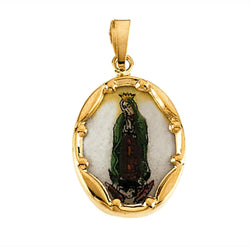 14k Yellow Gold Our Lady of Guadalupe Hand-Painted Porcelain Medal (17x13 MM)