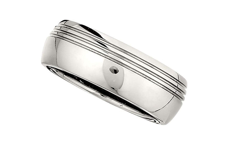 8mm Comfort Fit Titanium Asymmetrical Triple Grooved Half Dome Ring