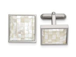 Stainless Steel Polished Mother Of Pearl Cuff Links, 20.6MMX17.09MM