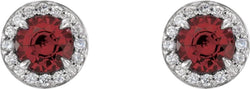 Mozambique Garnet and Diamond Halo-Style Earrings, 14k White Gold (4 MM) (.125 Ctw, G-H Color, I1 Clarity)