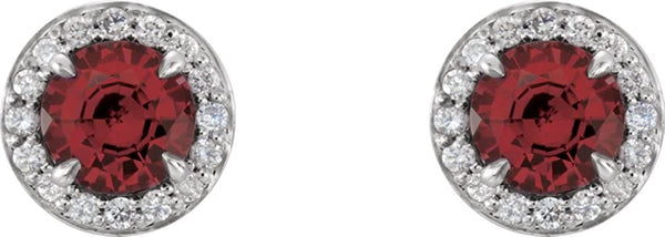 Mozambique Garnet and Diamond Halo-Style Earrings, 14k White Gold (4 MM) (.125 Ctw, G-H Color, I1 Clarity)