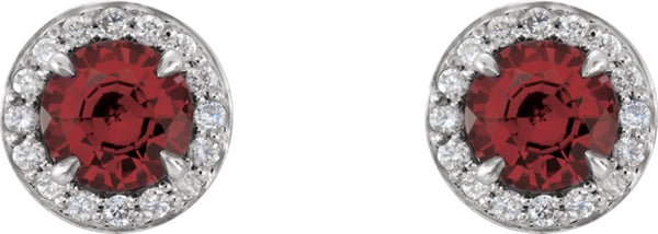 Mozambique Garnet and Diamond Halo-Style Earrings, 14k White Gold (3.5 MM) (.125 Ctw, G-H Color, I1 Clarity)