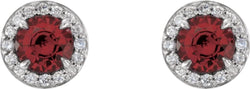Mozambique Garnet and Diamond Halo-Style Earrings, Rhodium-Plated 14k White Gold (4.5 MM) (.16 Ctw, G-H Color, I1 Clarity)