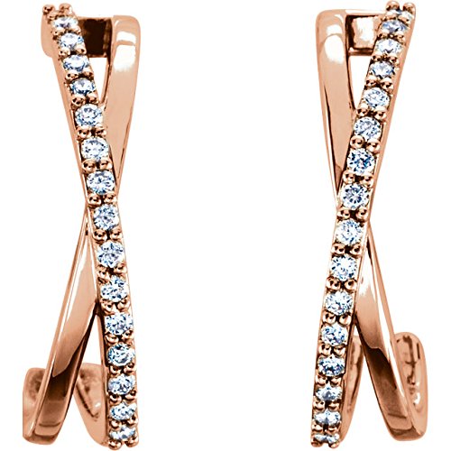 Diamond Criss Cross J-Hoop Earrings, 14k Rose Gold (1/6 Ctw, Color G-H, Clarity I1)