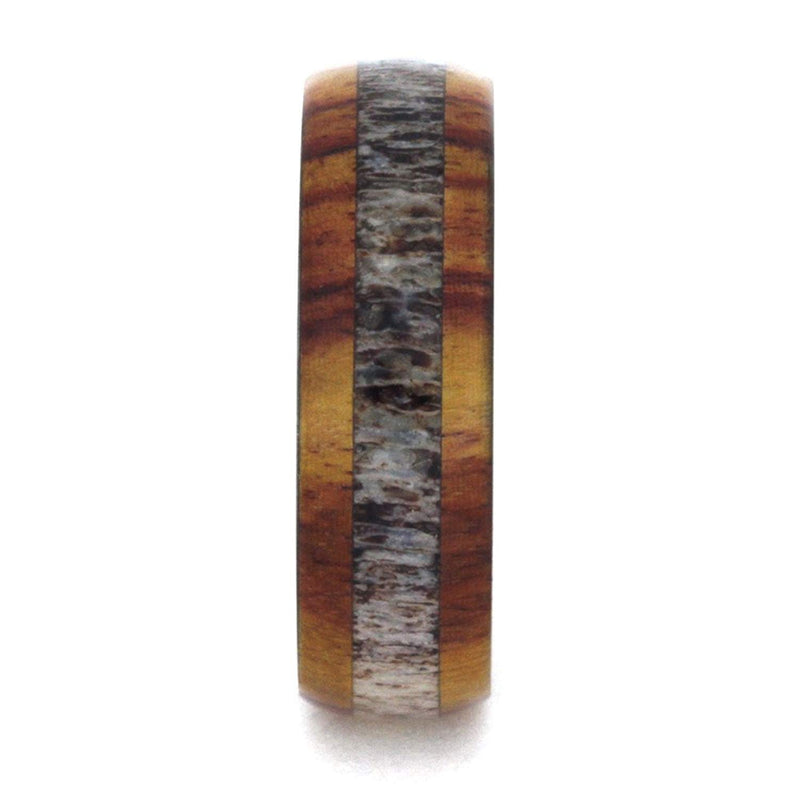 Tulip Wood, Deer Antler 7mm Comfort-Fit Matte Titanium Band, Size 10