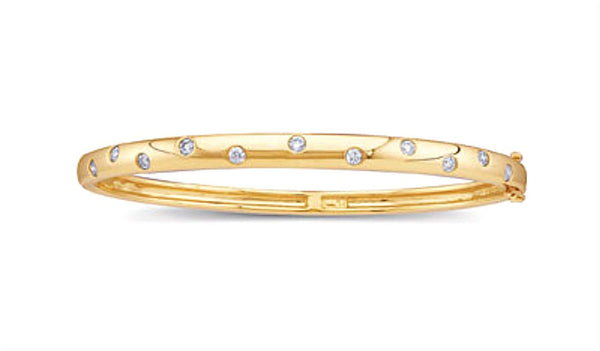 Slim Profile Diamond Bangle Bracelet, 14k Yellow Gold, 6.5" (.5 Cttw, GH Color , I1 Clarity )