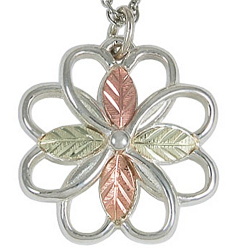 Flower Pendant Necklace, Sterling Silver, 12k Rose Gold, 12k Green Gold Black Hills Gold Motif, 18"