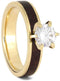 10k Yellow Gold Forever One Solitaire Maple Burl Ring, Titanium Ironwood Comfort-Fit Band, Couples Rings Size, M9-F8.5