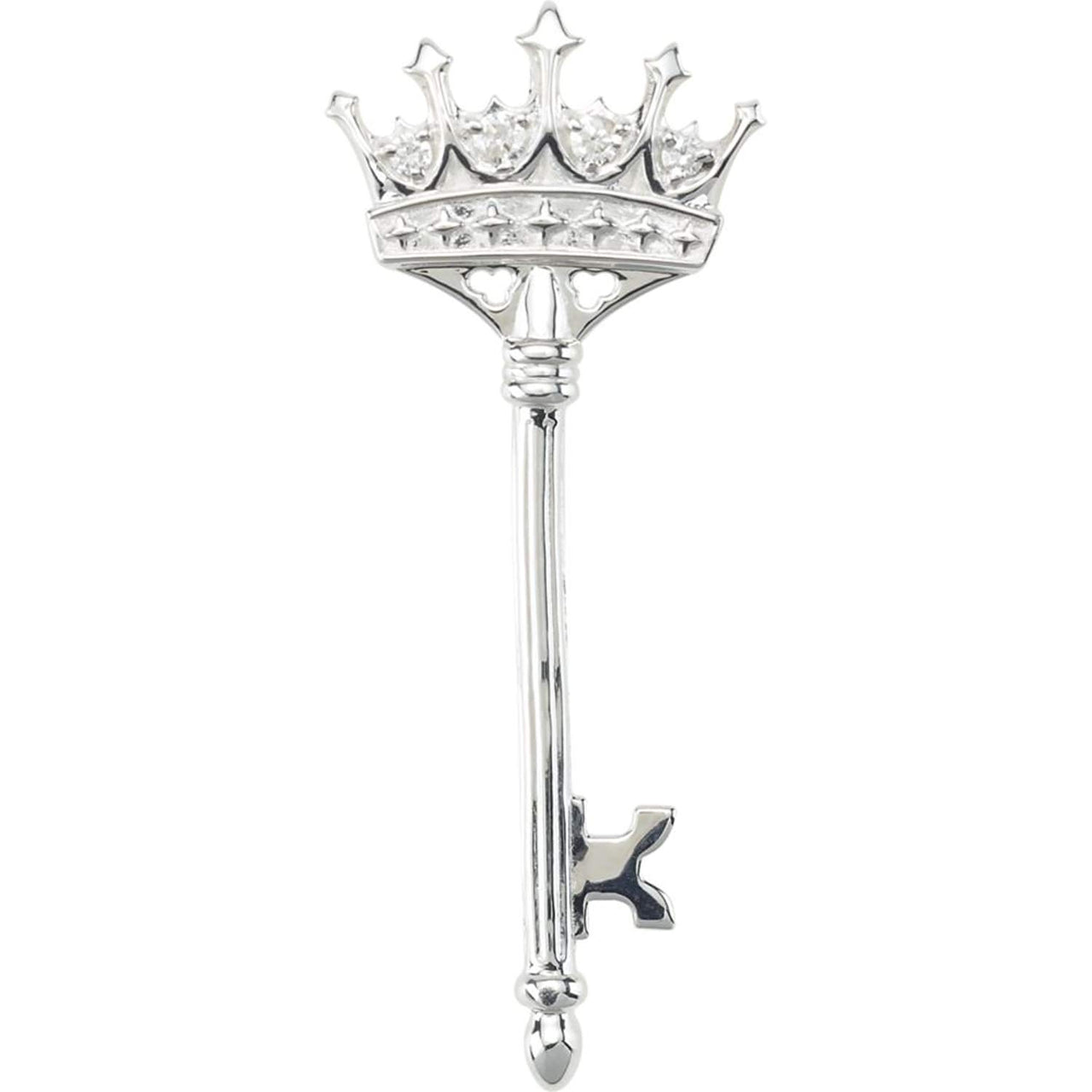 4-Stone Diamond Crown Key Sterling Silver Pendant (1/8 Ctw)