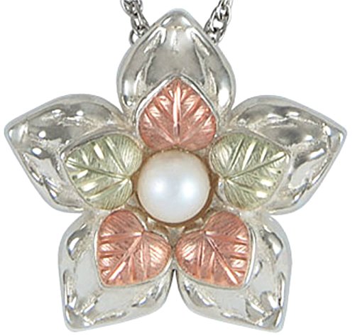 White Freshwater Cultured Pearl Flower Necklace, Sterling Silver, 12k Rose Gold, 12k Green Gold, 18"