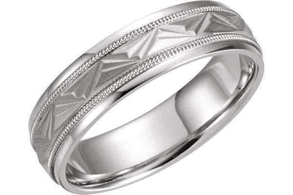 Patterned Milgrain 6mm Comfort-Fit 14k White Gold Band