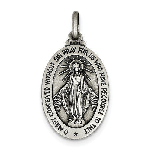 Sterling Silver Antiqued Miraculous Medal (40X30MM)