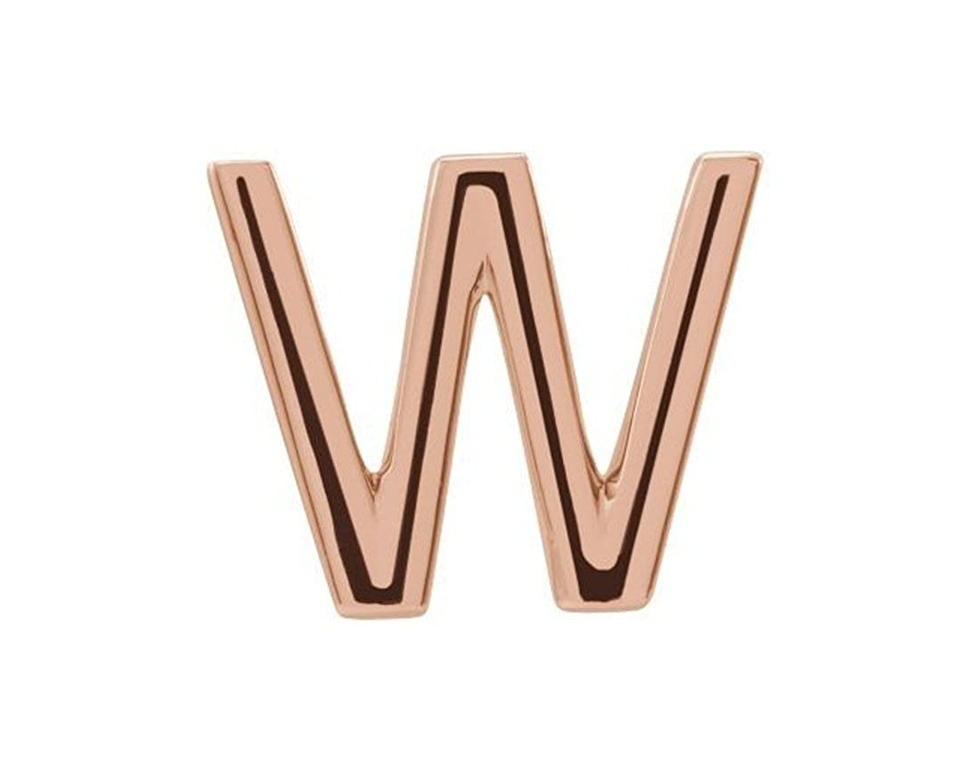 Initial Letter 'W' 14k Rose Gold Stud Earring (Single Earring)