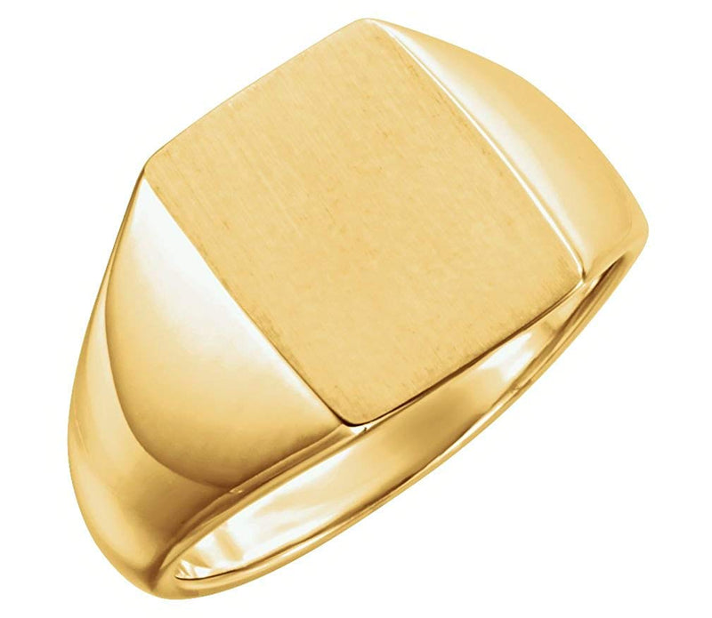 Men's 14k Yellow Gold Brushed Signet Ring (15x12mm)