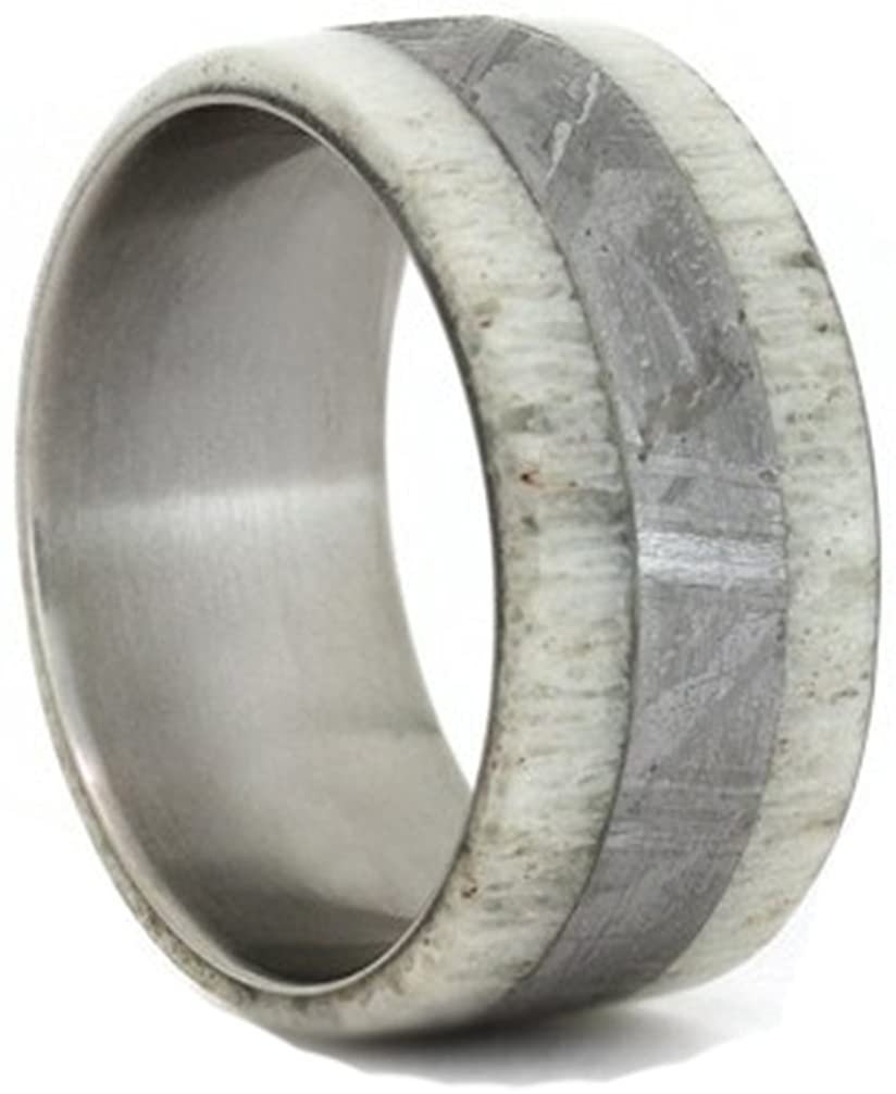 Deer Antler, Gibeon Meteorite 10mm Comfort-Fit Titanium Band, Size 4.25