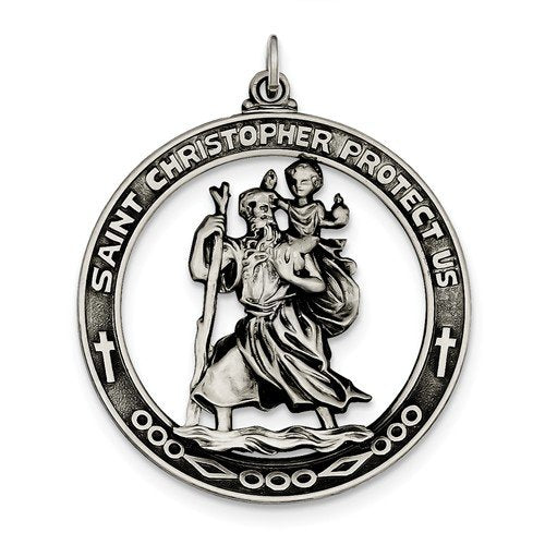 Sterling Silver Antiqued Saint Christopher Medal (33x23MM)