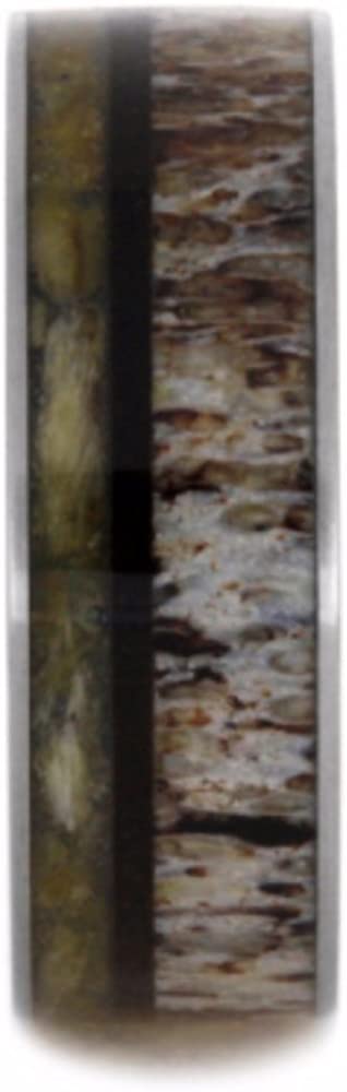 Deer Antler, Wishbone, Green Box Elder Wood 8mm Comfort-Fit Matte Titanium Wedding Band, Size 5.75