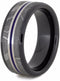 Gibeon Meteorite, Blue Pinstripe 8mm Comfort-Fit Black Ceramic Wedding Band, Size 5.5