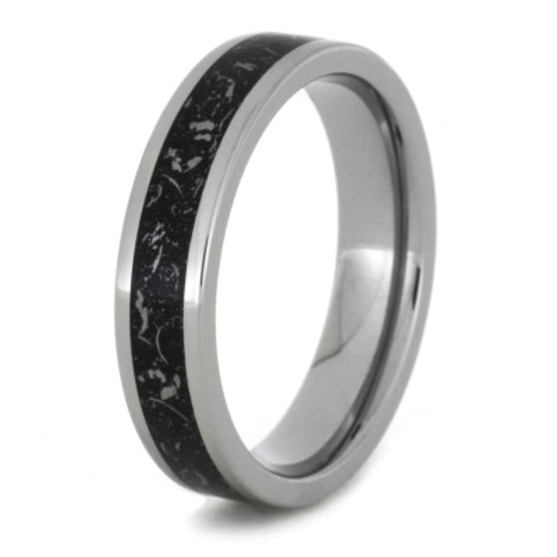 Black Stardust Inlay 5mm Comfort-Fit Titanium with Gibeon Meteorite Shavings Ring