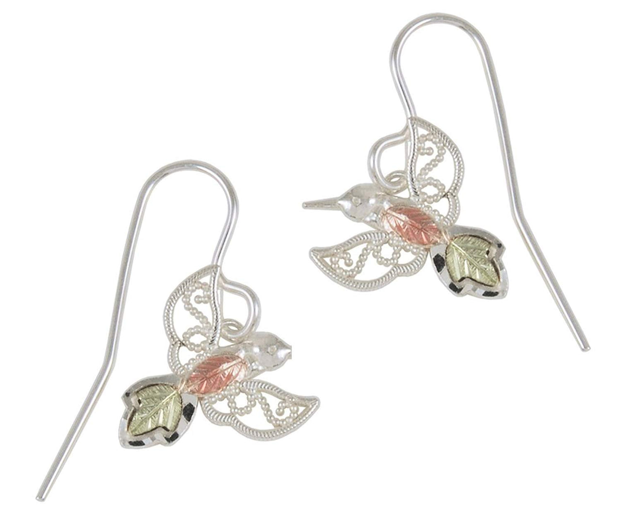 Granulated Bead Hummingbird Earrings, Sterling Silver, 12k Green Gold, 12k Rose Gold Black Hills Gold