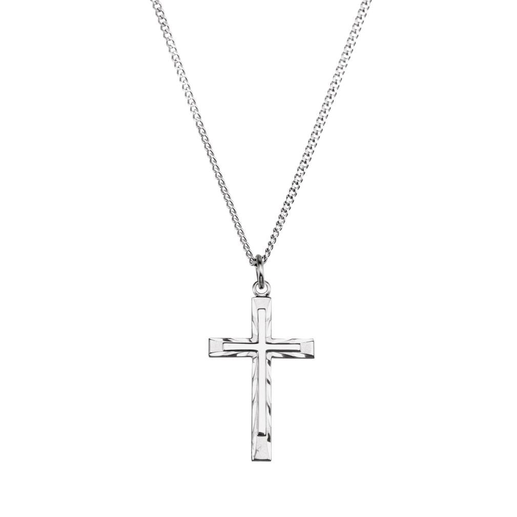 Embossed Cross in a Latin Cross Sterling Silver Necklace, 18"