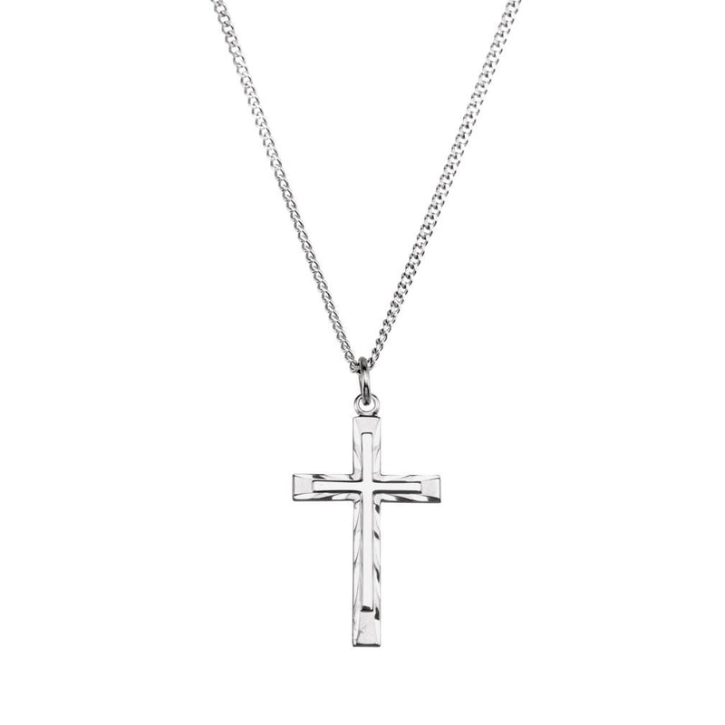 Embossed Cross in a Latin Cross Sterling Silver Necklace, 18"