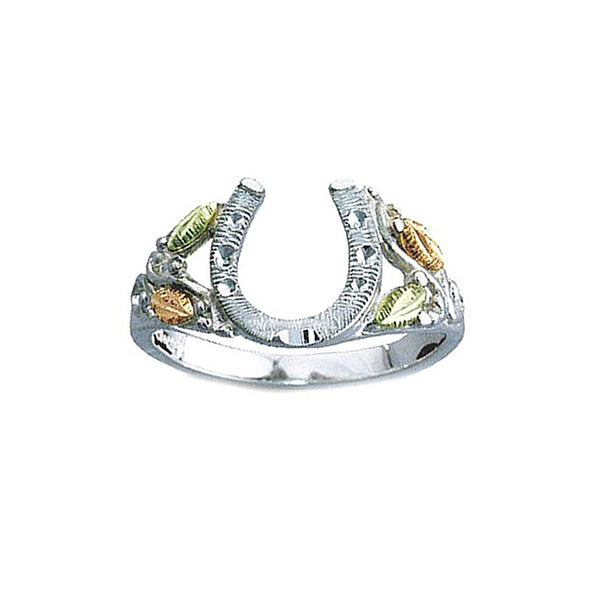 Horseshoe Ring, Sterling Silver, 12k Green and Rose Gold Black Hills Gold Motif