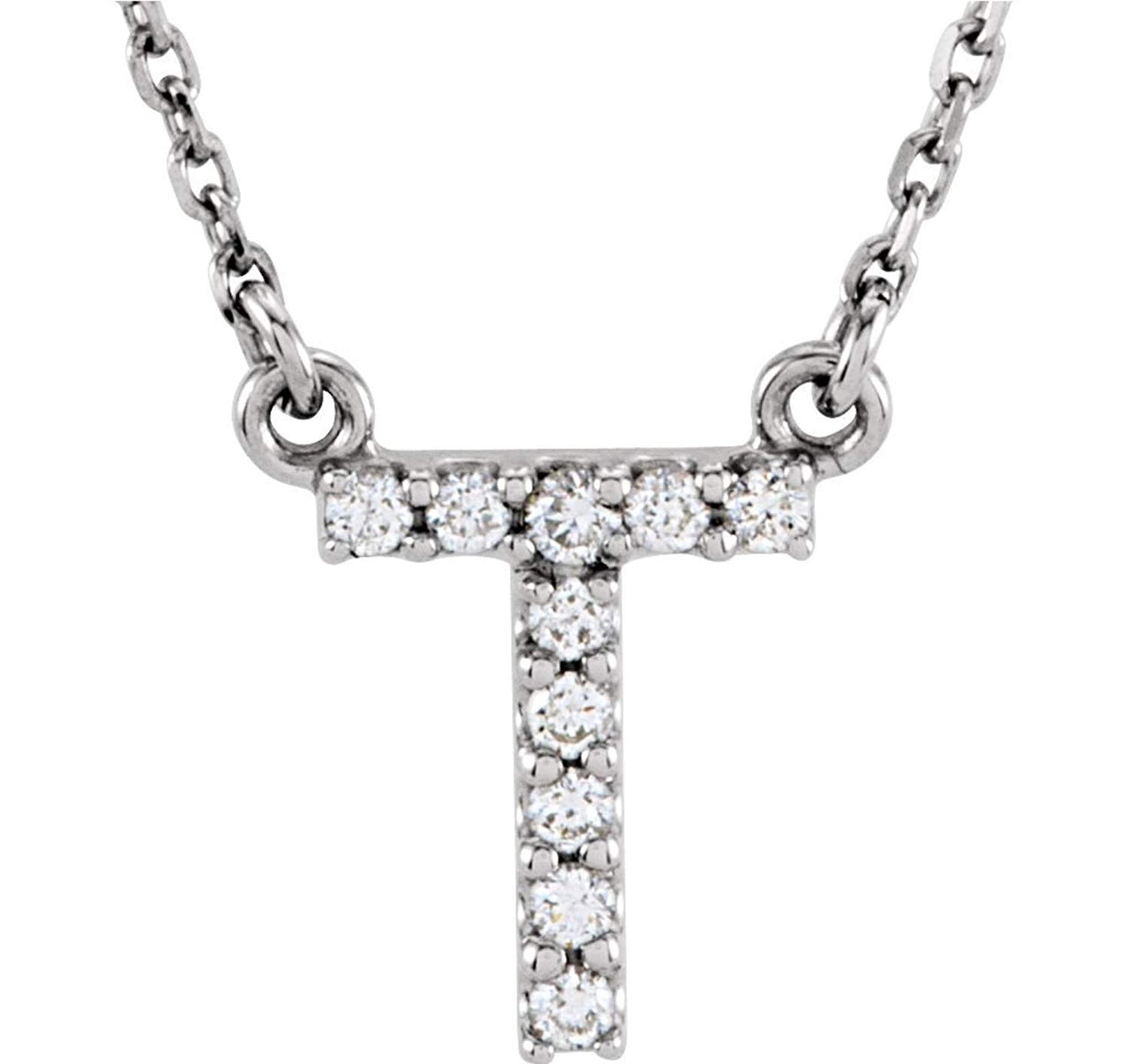 Diamond Initial 'T' Rhodium Plate 14K White Gold (1/10 Cttw, GH Color, I1 Clarity), 16.25"