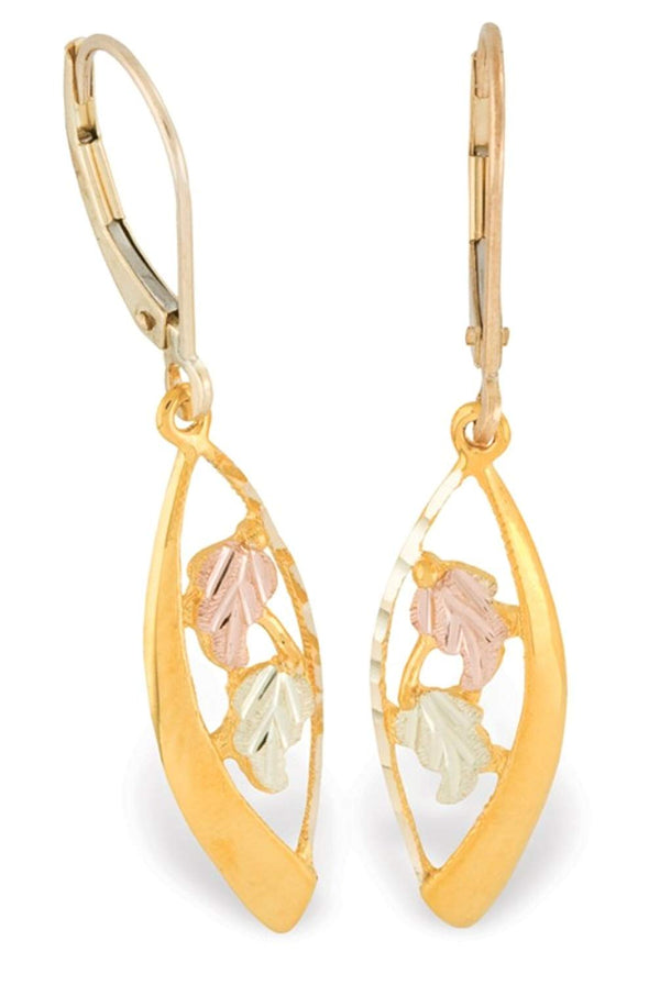 Marquise Shape Earrings, 10k Yellow Gold, 12k Green and Rose Gold Black Hills Gold Motif