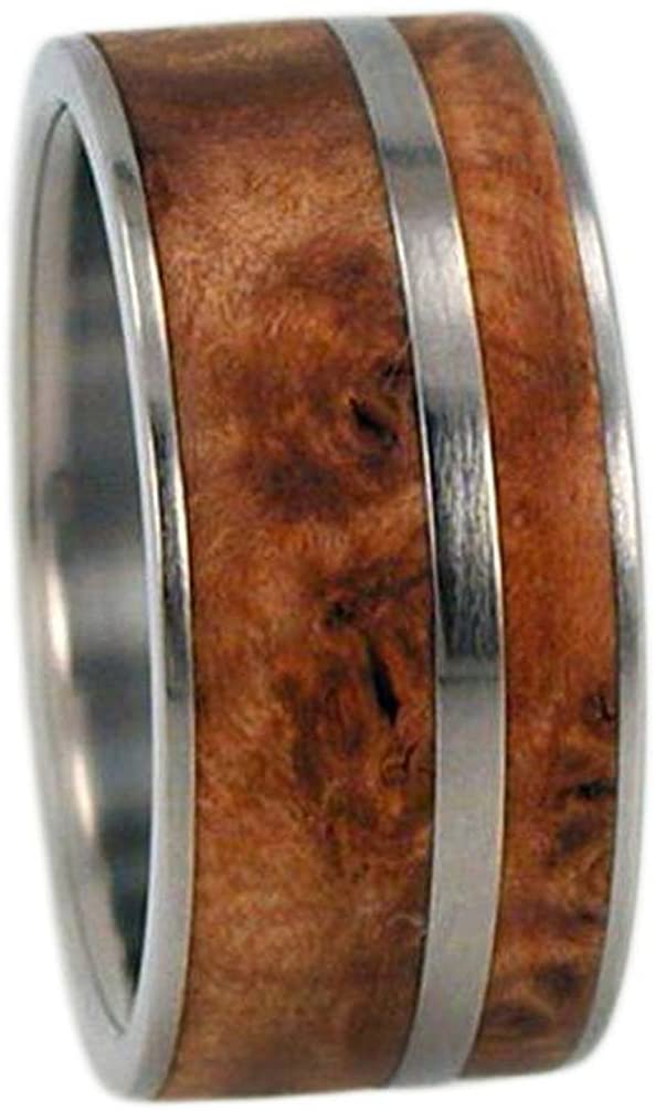 Amboyna Wood 9mm Comfort Fit Interchangeable Titanium Ring, Size 14.75