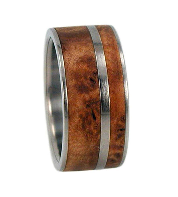 Amboyna Wood 9mm Comfort Fit Interchangeable Titanium Ring, Size 10