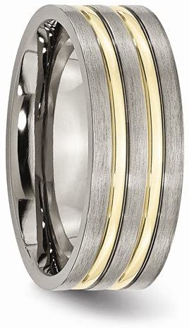 Brushed Titanium Yellow IP 8mm Grooved Comfort-Fit Band, Size 13