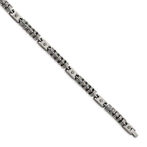 Men's Brushed and Polished Stainless Steel Link Bracelet, 8.75"