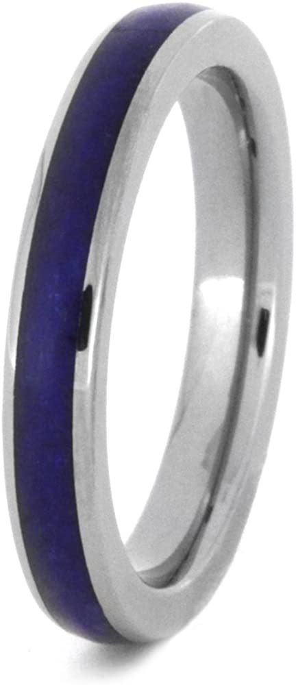 Lapis Lazuli Inlay 3mm Comfort-Fit Titanium Wedding Band, Size 12.5